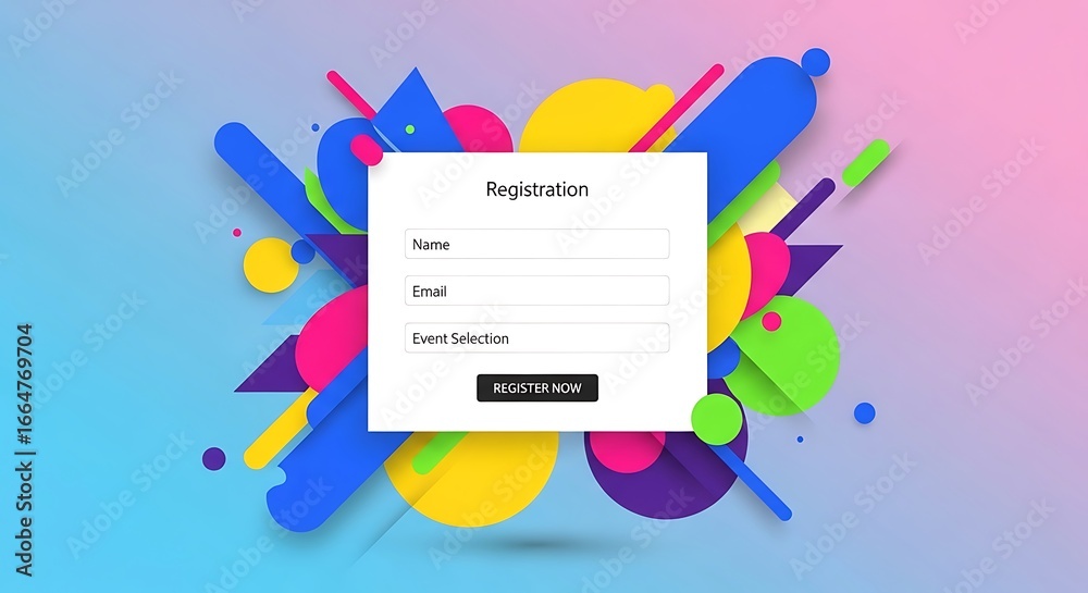 Wall mural registration form user interface design template with abstract background shapes and colors for webs