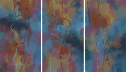 Triptych. The picture is painted by hand on a tablet.