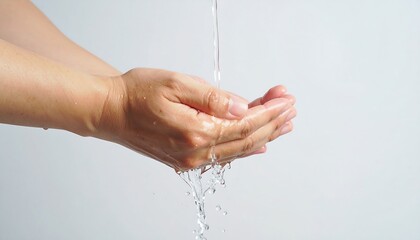 Hands cupped together, receiving a gentle stream of water, creating a simple yet effective image of handwashing.