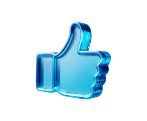 Transparent blue thumbs up icon on black background