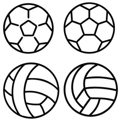 Obraz premium A black and white vector illustration of a set of classic soccer balls, perfect for any sport or competition game