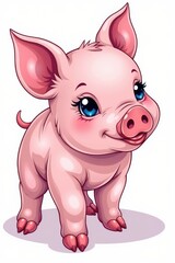 Naklejka premium Adorable pink piglet isolated on white background, perfect for children's books, farm illustrations, or animal-themed designs, studio shot, sweet, clean