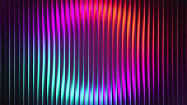 Intense vibrant neon waves in fractal glass texture forming circular light illusion. Bright circular banner with dazzling fluorescent light diffusion effect for contemporary visual. Seamless loop. 4K