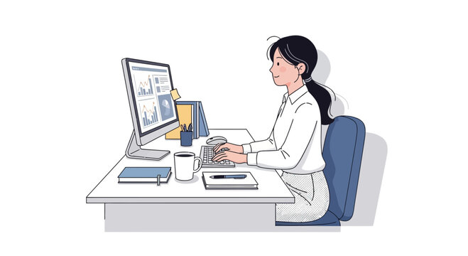 Businesswoman analyzes data at her desk for strategic planning