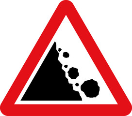 Falling or Fallen Rocks Warning Sign United Kingdom, UK Traffic Hazard Road Signs Vector