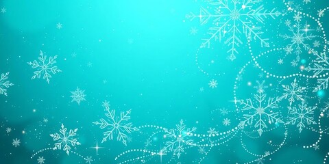 Elegant turquoise Christmas background with shimmering snowflakes and subtle glitter, christmas texture, wallpaper