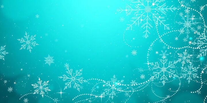 Elegant turquoise Christmas background with shimmering snowflakes and subtle glitter, christmas texture, wallpaper