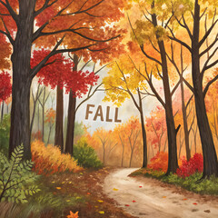 A painting of a forest with trees and the word quo