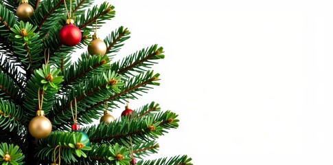 Isolated Christmas tree on white background, perfect for holiday designs and festive celebrations. Classic evergreen with lush branches and a natural look, xmas, ornament, holiday season