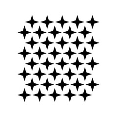 A repeating pattern of four-pointed stars arranged in a grid-like formation against a white background.