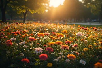 A garden in the city full of flowers 