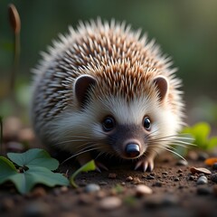 Fototapeta premium Cute hedgehog scurries on dirt path