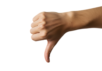 Closeup of a Hand Giving a Thumbs Down Gesture Negative Feedback Rejection Dislike No isolated on transparent background