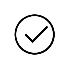 black check mark icon in white circle, a simple black outline isolated on transparent background Remove png, Clipping Path, pen tool