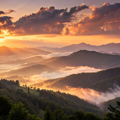 Beautiful sunset in the mountains landscape with