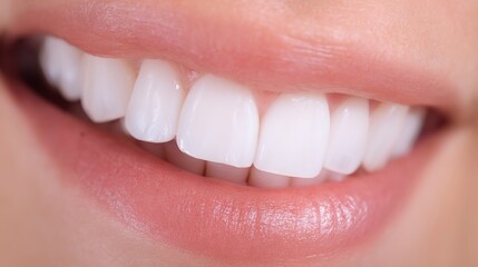 A womans radiant smile showing healthy white teeth and pink lips