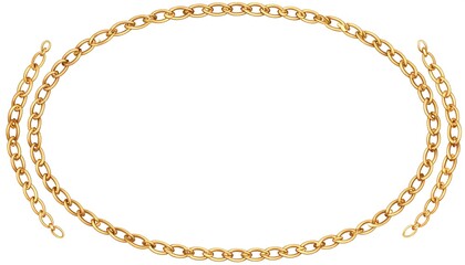 A golden chain design forms an oval frame against a pure white background.