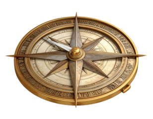 Antique brass compass rose with nautical navigation symbols