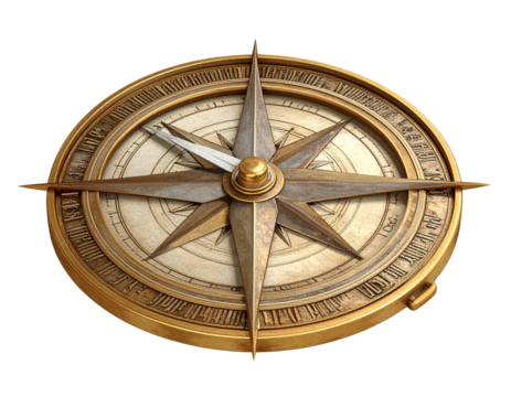 Antique brass compass rose with nautical navigation symbols