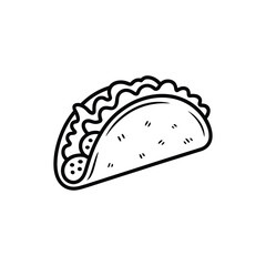 Hand drawn taco illustration in black and white outline style