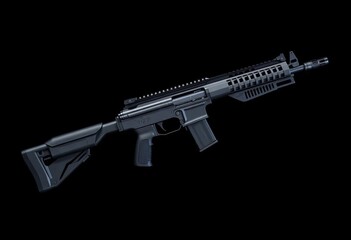 Sleek futuristic rifle, dark matte finish, isolated on black,   hard,   armament