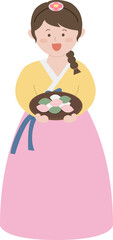 송편 접시 든 한복 입은 여자