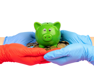 piggy bank and hand