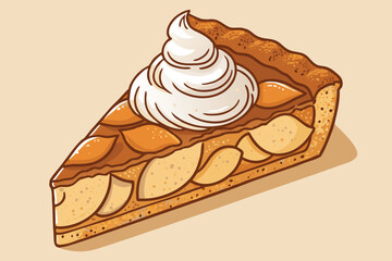 A tempting slice of apple pie topped with cinnamon and whipped cream.