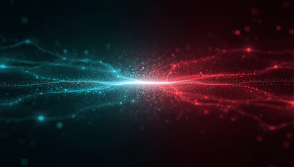 Obraz premium Abstract glowing particles and light streaks in contrasting blue and red colors creating a dynamic energy flow