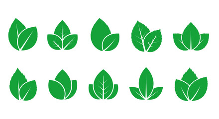 Collection of stylized green leaf icons representing nature and growth