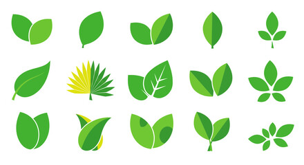 Collection of green leaf icons and symbols