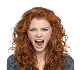 Fierce expression of anger portrait neutral isolated on transparent background