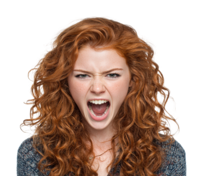 Fierce expression of anger portrait neutral isolated on transparent background