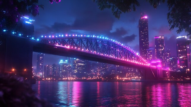 Seoul han river glowing with banpo bridge fountain high resolution picture