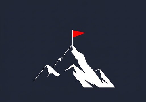 Mountain Peak with Red Flag - Achievement and Success Concept