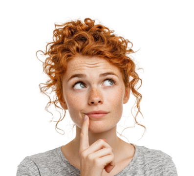 Pondering young woman portrait bright thought isolated on transparent background - Powered by Adobe