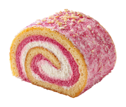 Delightful pink swiss roll cake bakery food isolated on transparent background
