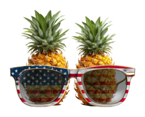 Pineapples with american flag sunglasses summer fun creative display isolated on transparent background