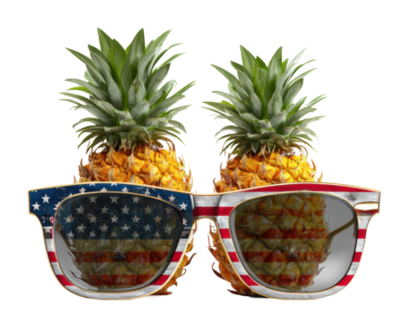 Pineapples with american flag sunglasses summer fun creative display isolated on transparent background