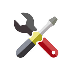 Flat illustration of wrench and screwdriver crossed together