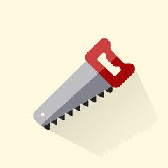 Obraz premium Flat illustration of metal hacksaw with red handle