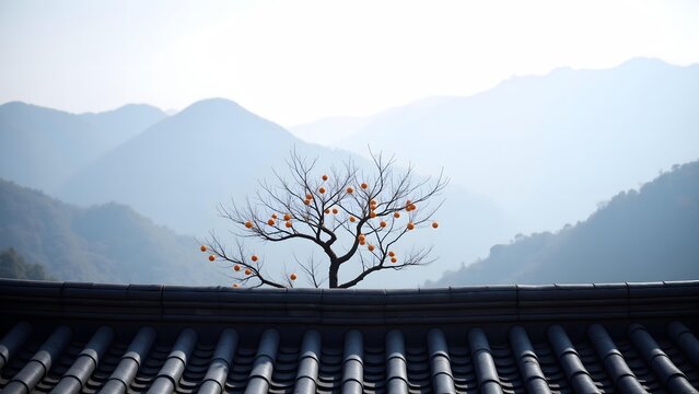 Ancient mountain scenery persimmon tree