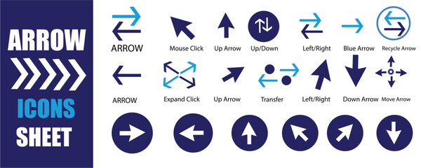 Arrow Icon Set – Cursor, Transfer, Swap, Refresh, Direction, Exchange, Up & Down Solid Icons Collection