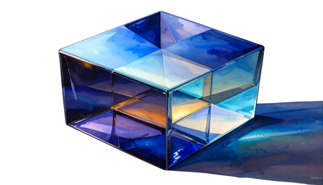 3d rendering. Abstract geometric shapes illustration. Modern minimal glass objects isolated on transparent background