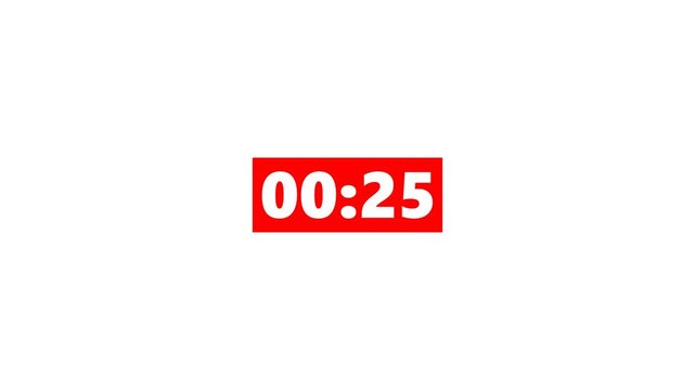 countdown timer 30 seconds animation from 30 to 0 seconds on white background, 30 second countdown timer.