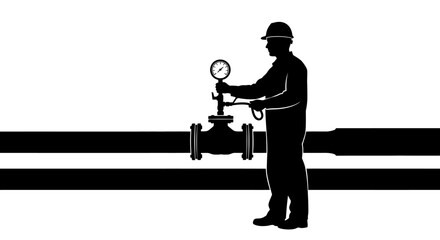 highresolution transparent background silhouette worker inspecting pipeline valve perfect for industrial design safety training and technical manuals