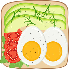 Toast with avocado, tomato, arugula, and egg