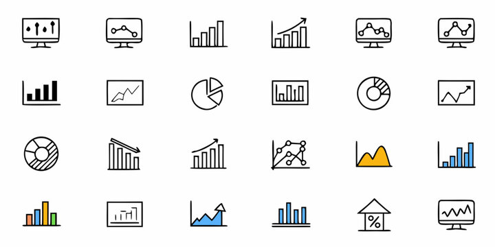 Collection of various types of graphs and charts displayed on monitors and as standalone visuals