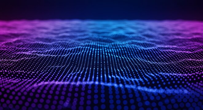 Abstract digital wave pattern with blue and purple gradient light effect