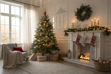 christmas tree with gifts and decorations